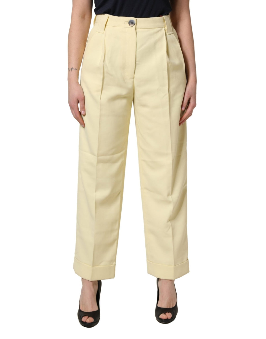 Ganni Yellow High Waisted Straight Pleated Trouser Pants - RIMODA