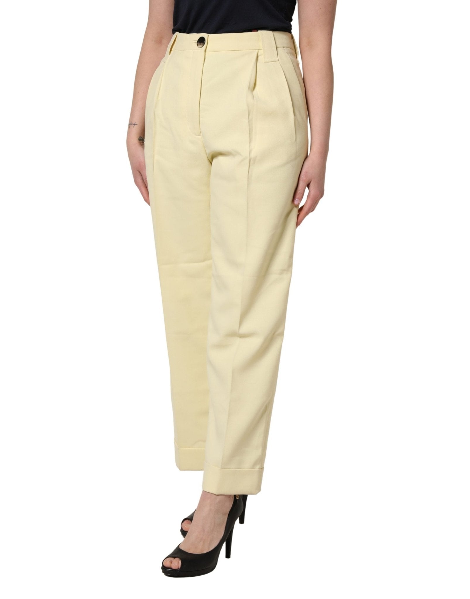 Ganni Yellow High Waisted Straight Pleated Trouser Pants - RIMODA