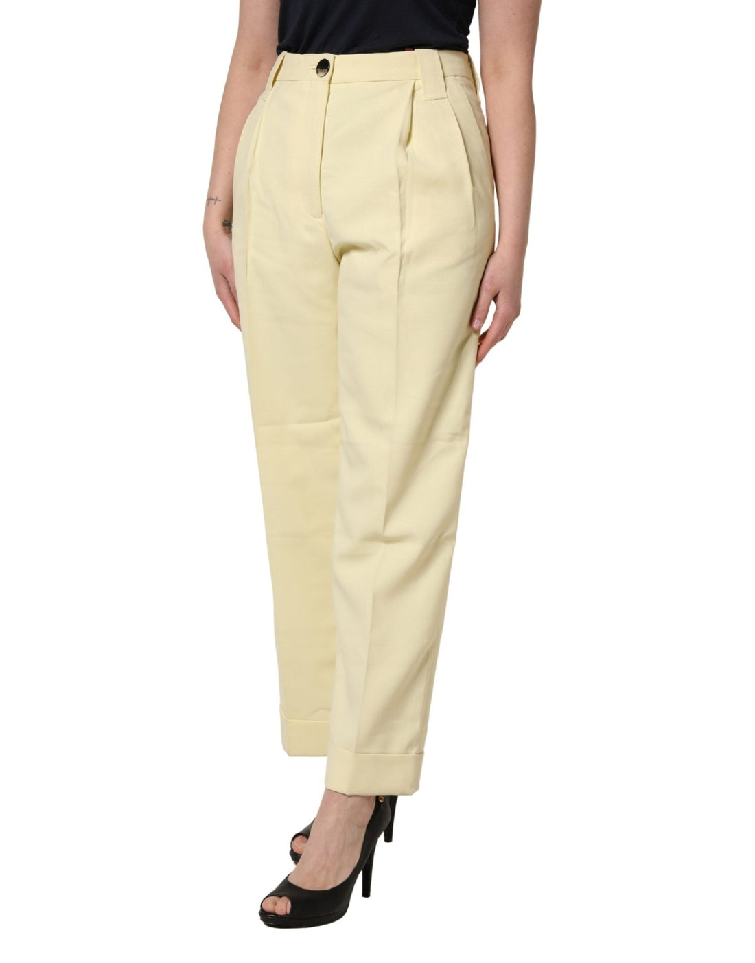 Ganni Yellow High Waisted Straight Pleated Trouser Pants - RIMODA