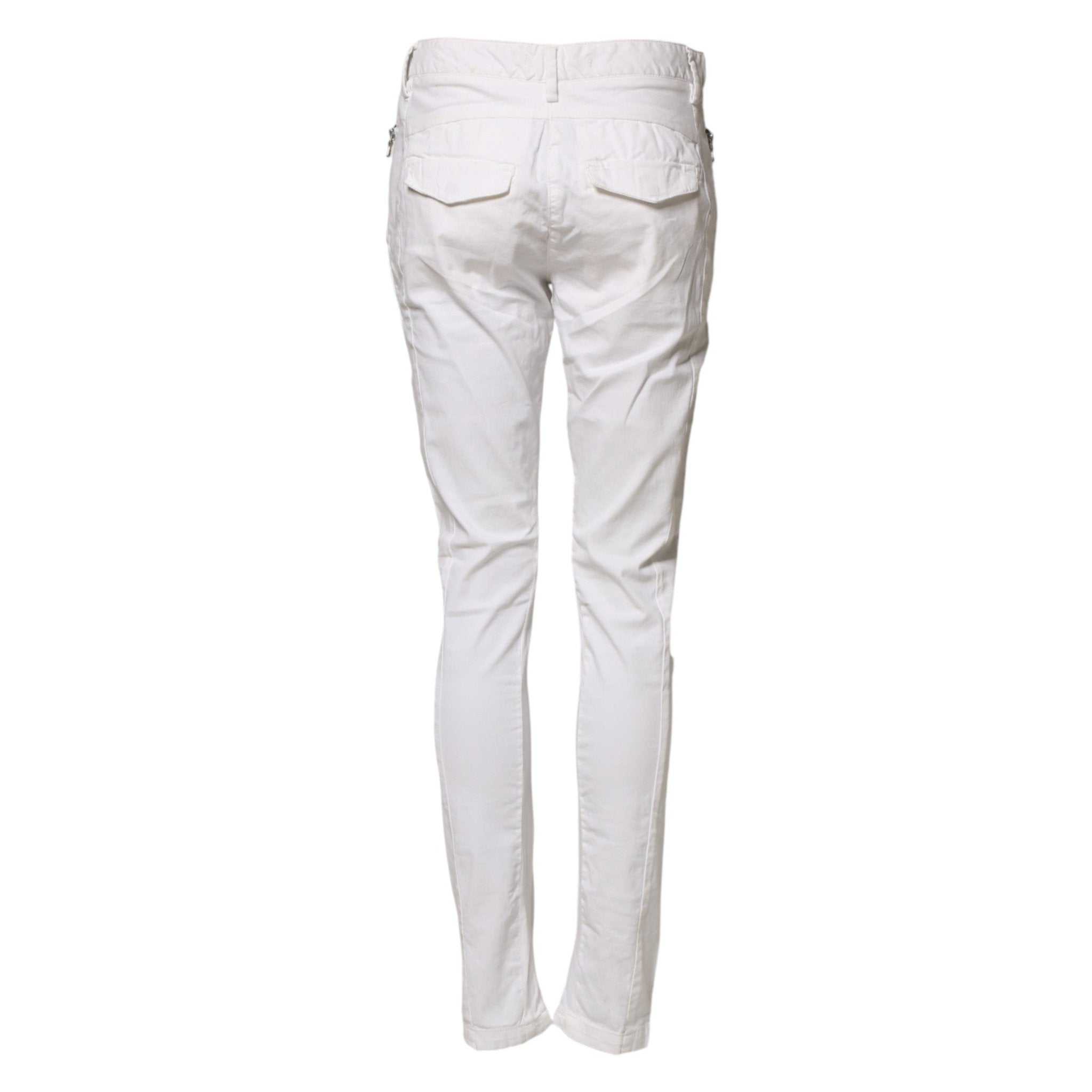 Gaudi White Mid Waist Skinny Chino Cotton Trouser Pants - RIMODA