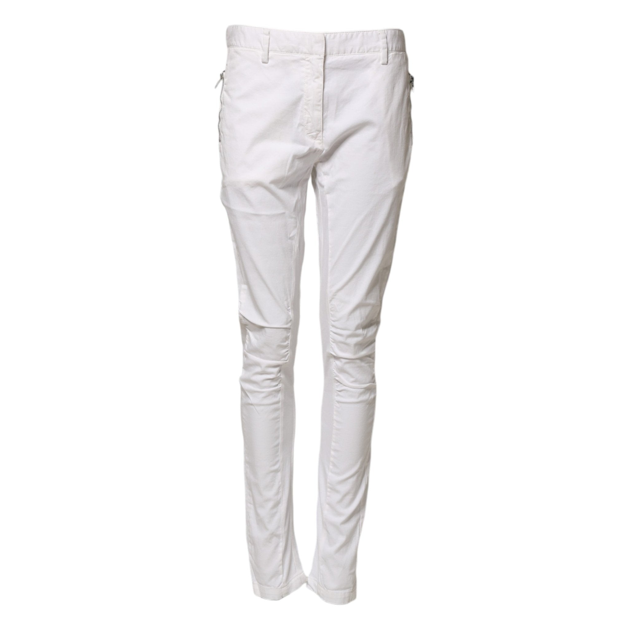Gaudi White Mid Waist Skinny Chino Cotton Trouser Pants - RIMODA