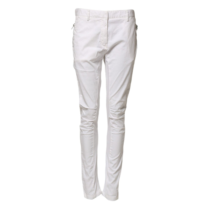 Gaudi White Mid Waist Skinny Chino Cotton Trouser Pants - RIMODA
