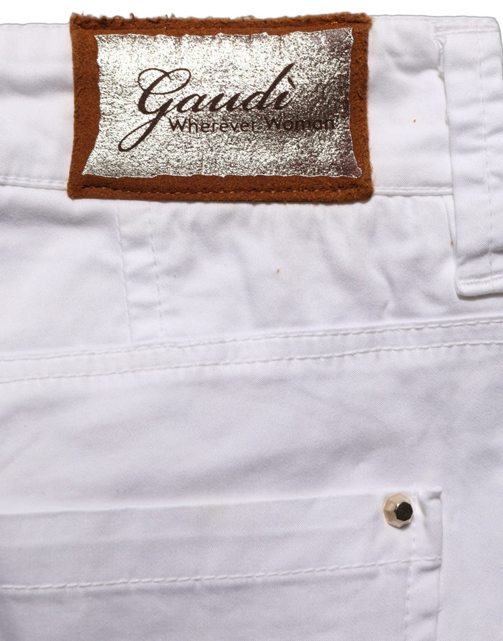 Gaudi White Mid Waist Straight Cropped Cotton Trouser Pants - RIMODA