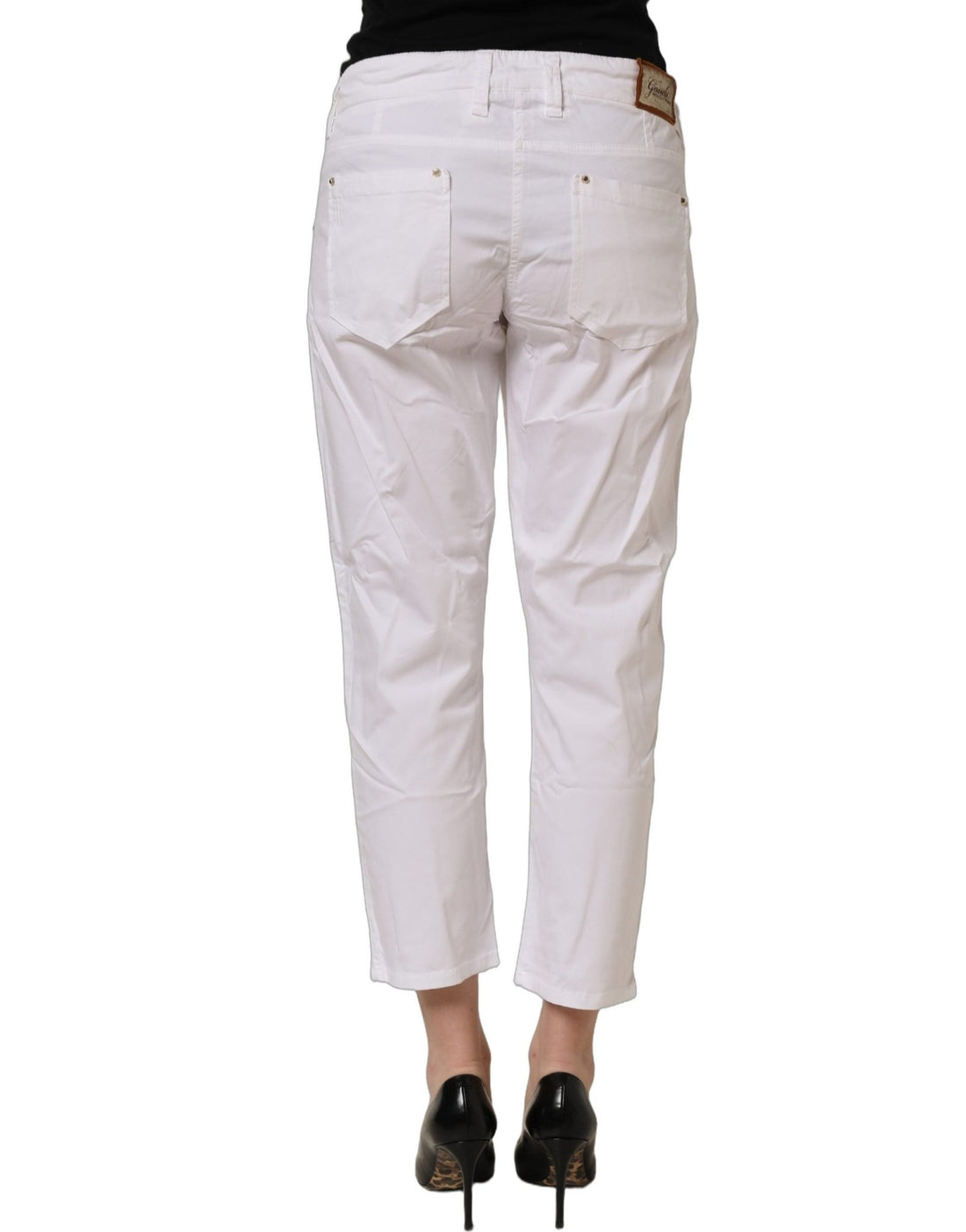 Gaudi White Mid Waist Straight Cropped Cotton Trouser Pants - RIMODA