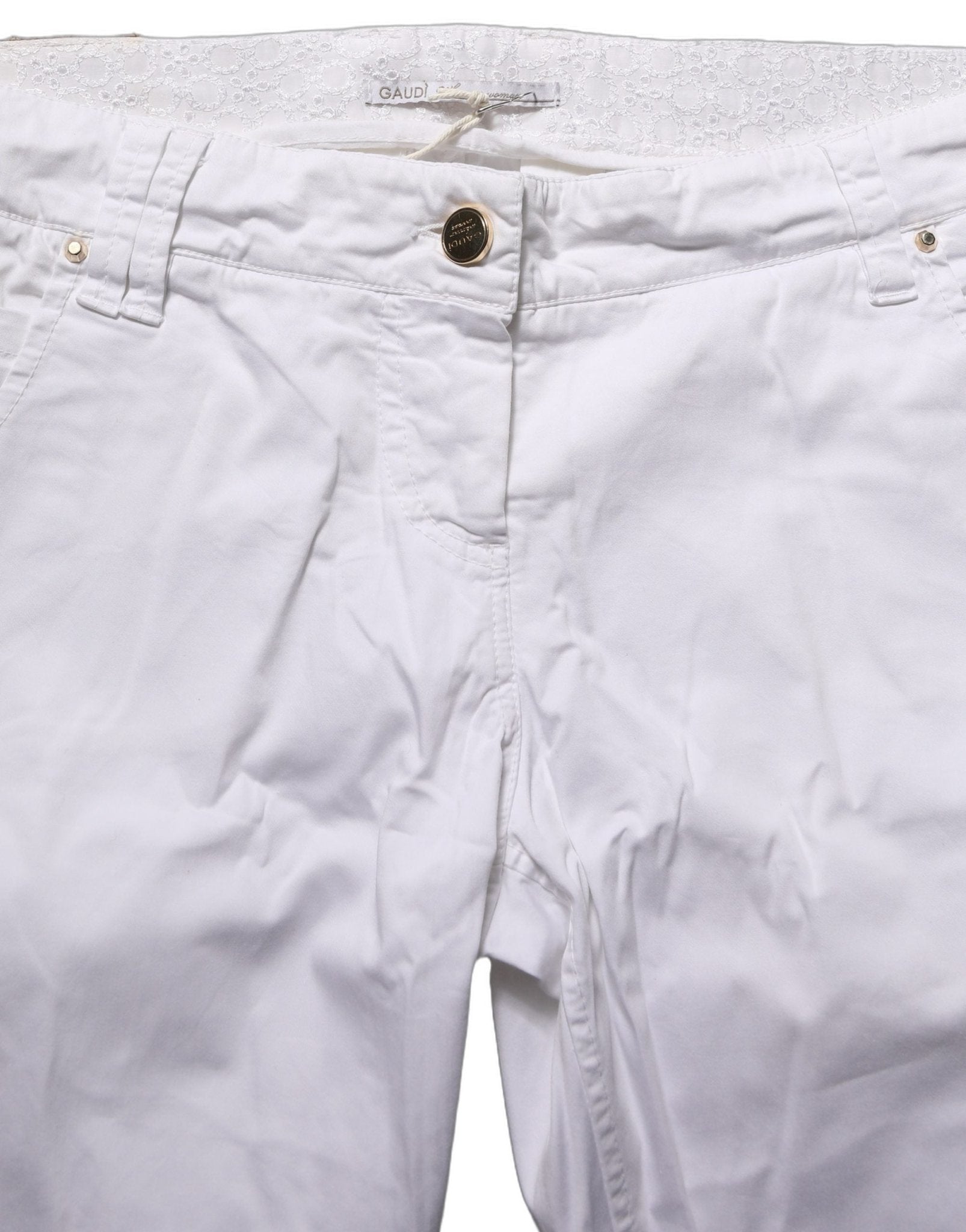 Gaudi White Mid Waist Straight Cropped Cotton Trouser Pants - RIMODA