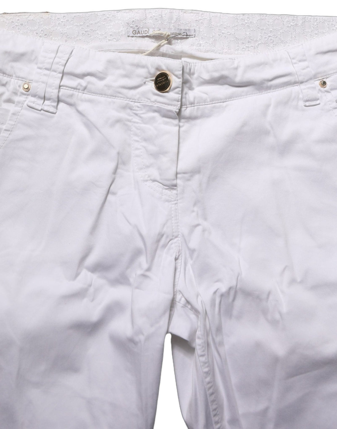 Gaudi White Mid Waist Straight Cropped Cotton Trouser Pants - RIMODA