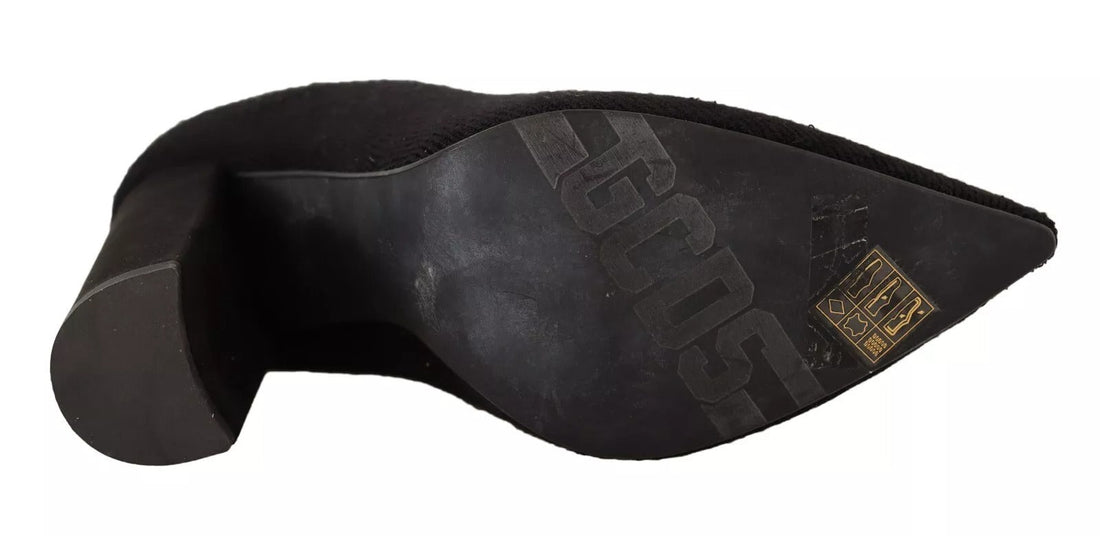 GCDS Black Suede Logo Socks Block Heel Ankle Boots Shoes - RIMODA
