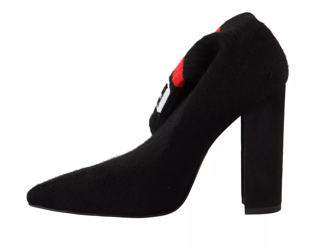 GCDS Black Suede Logo Socks Block Heel Ankle Boots Shoes - RIMODA