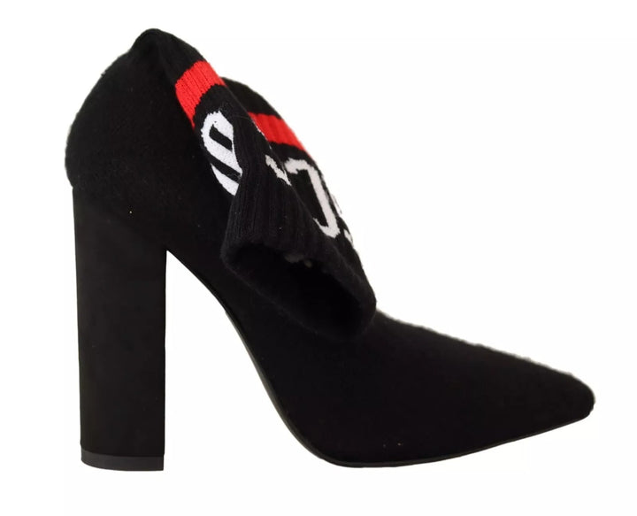 GCDS Black Suede Logo Socks Block Heel Ankle Boots Shoes - RIMODA