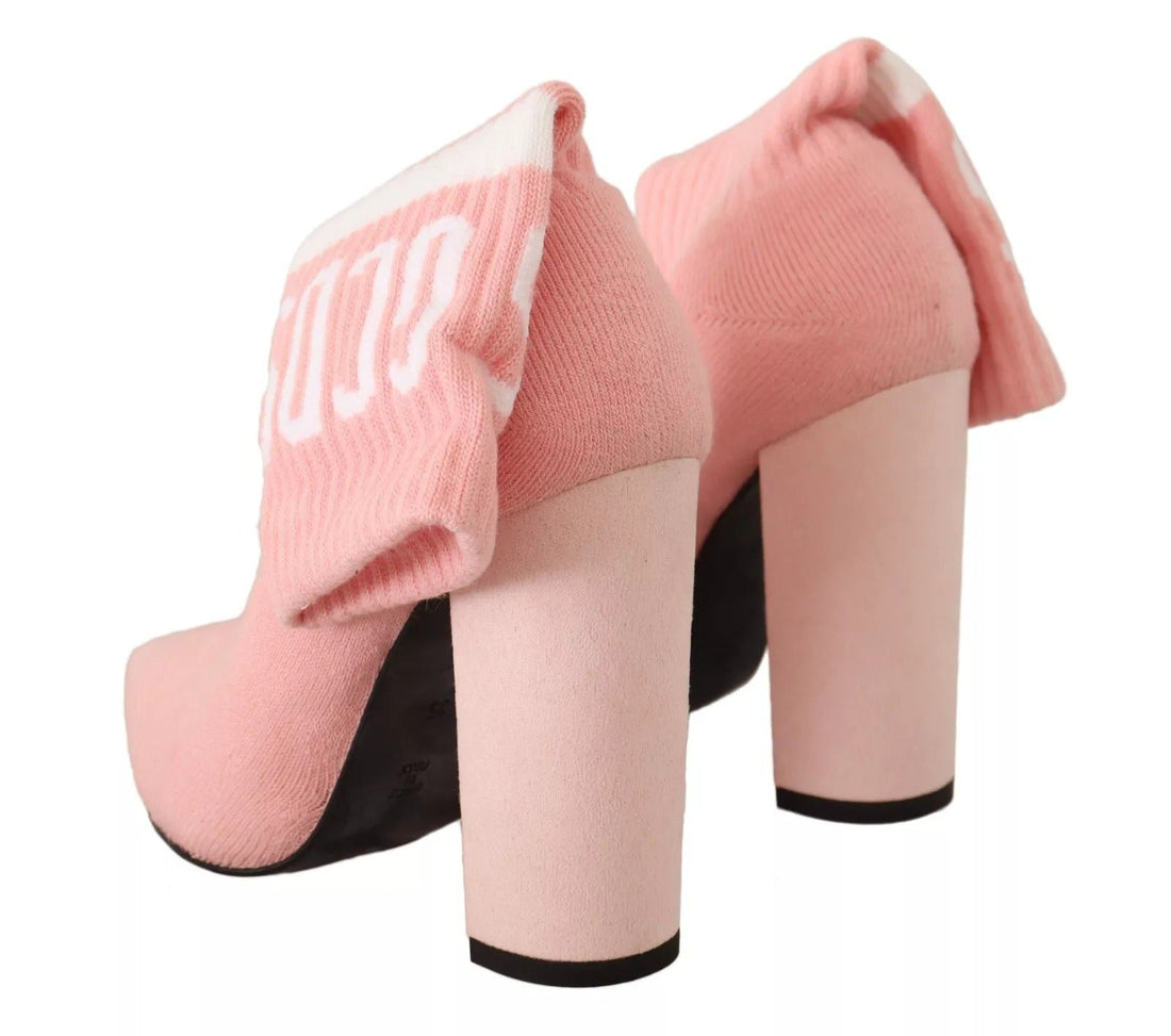 GCDS Pink Suede Logo Socks Block Heel Ankle Boots Shoes - RIMODA