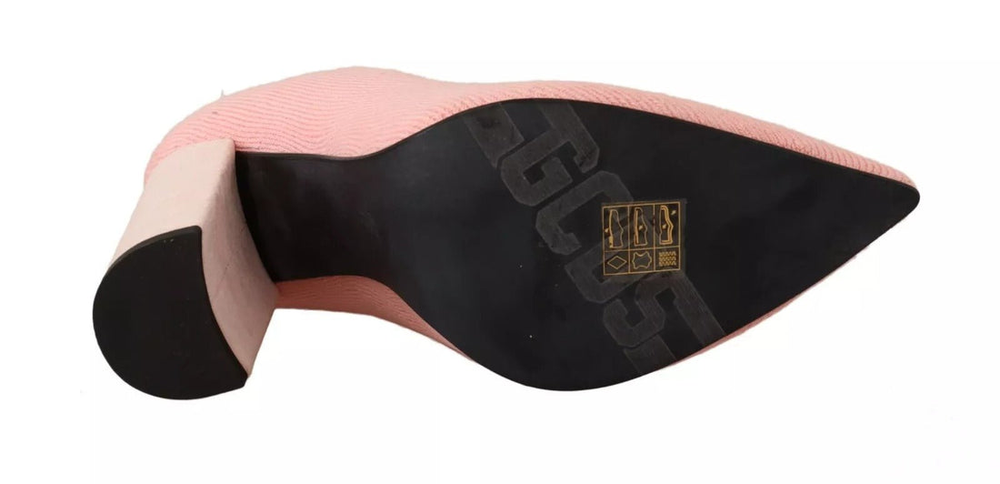 GCDS Pink Suede Logo Socks Block Heel Ankle Boots Shoes - RIMODA
