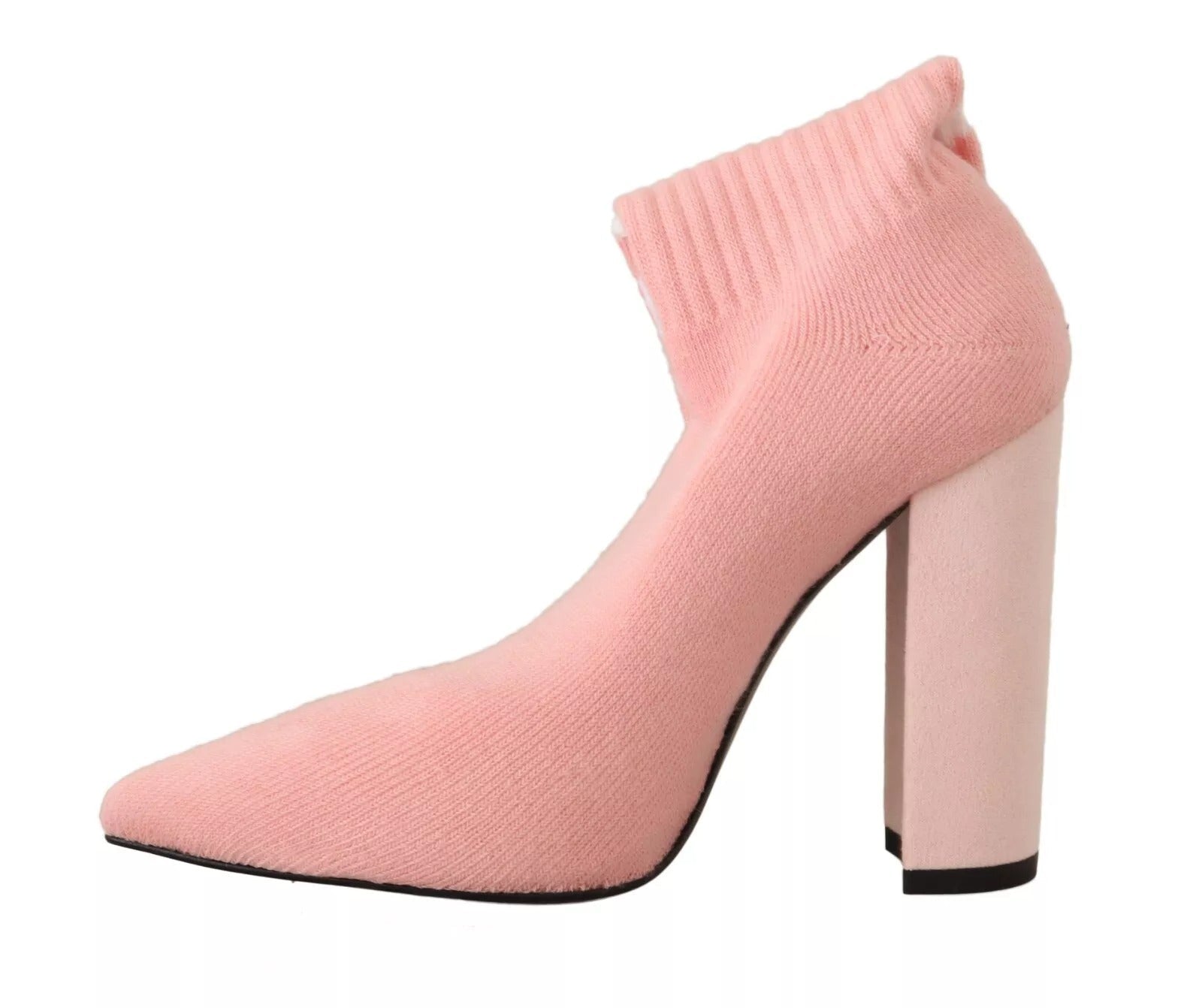 GCDS Pink Suede Logo Socks Block Heel Ankle Boots Shoes - RIMODA