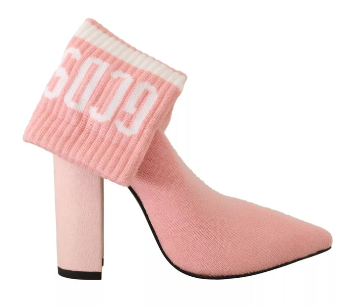 GCDS Pink Suede Logo Socks Block Heel Ankle Boots Shoes - RIMODA