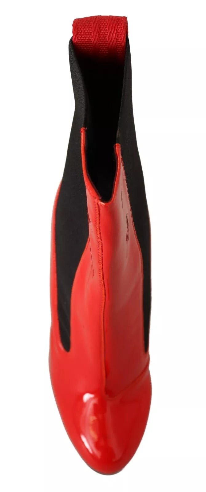 GCDS Red Leather Black Fabric Logo Heel Ankle Boots Shoes - RIMODA