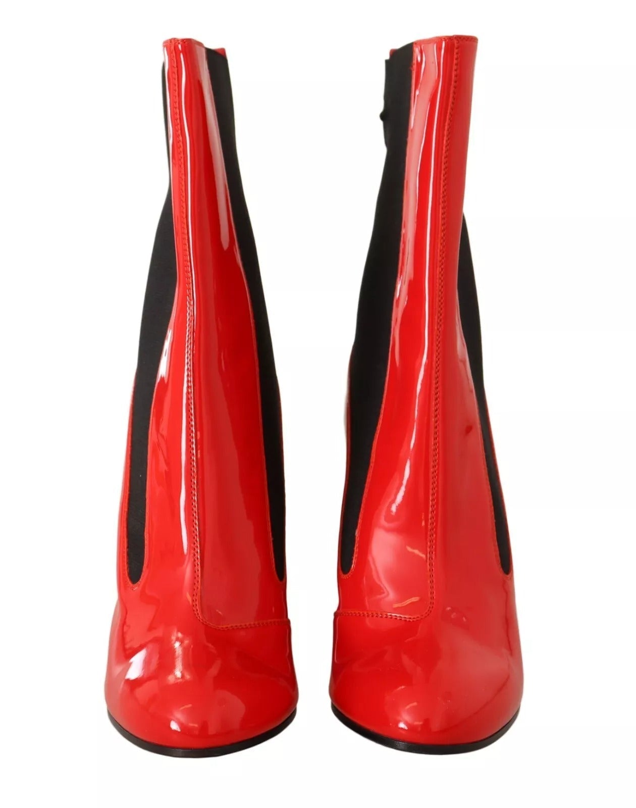 GCDS Red Leather Black Fabric Logo Heel Ankle Boots Shoes - RIMODA