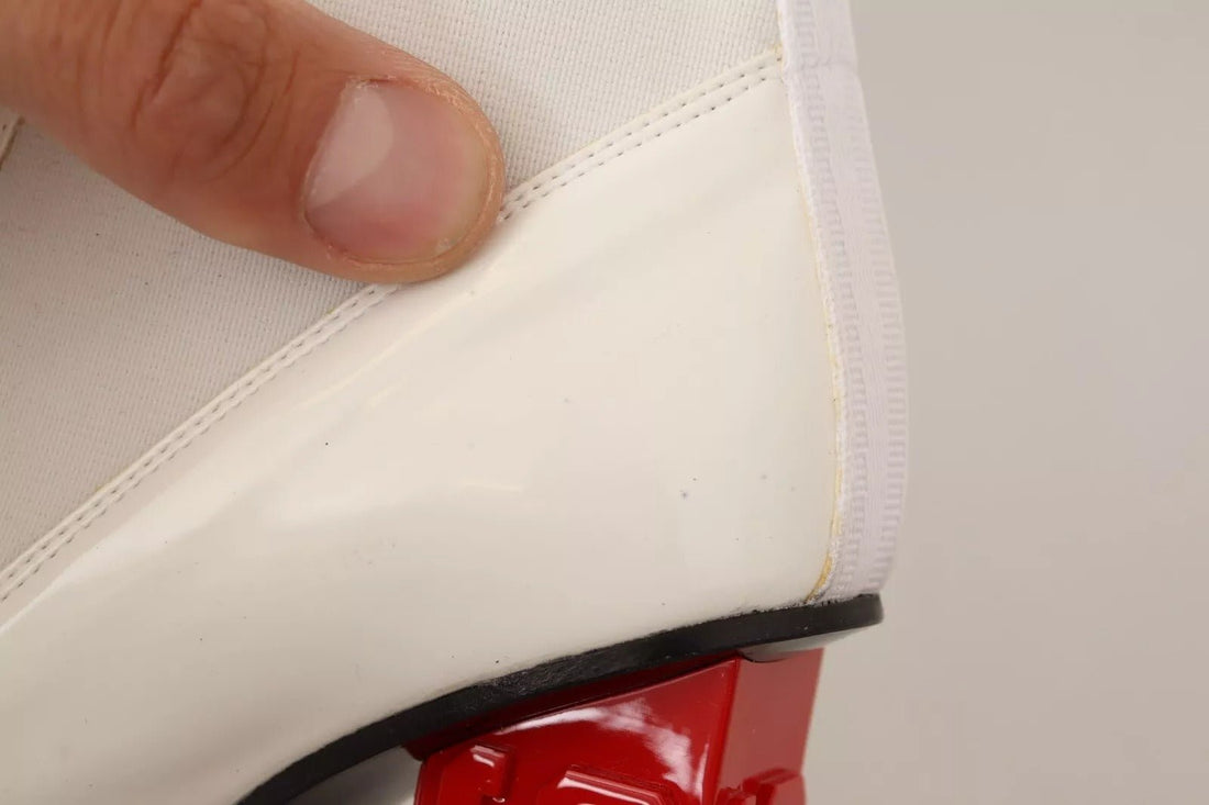 GCDS White Leather Fabric Red Logo Heel Ankle Boots Shoes - RIMODA