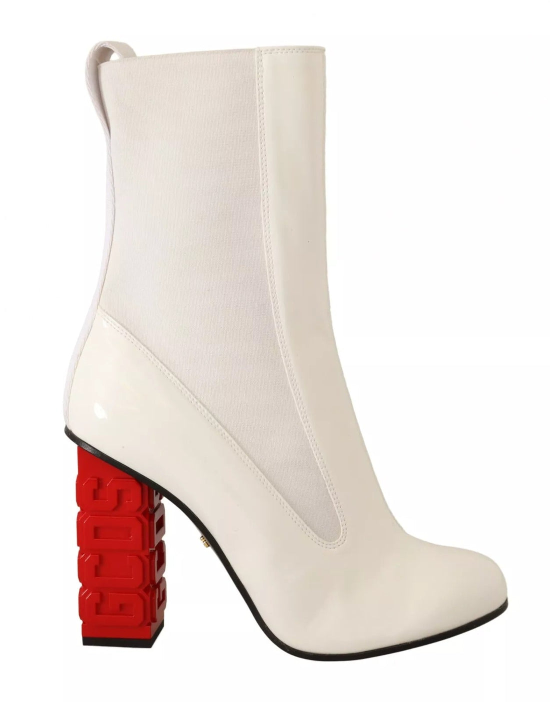 GCDS White Leather Fabric Red Logo Heel Ankle Boots Shoes - RIMODA