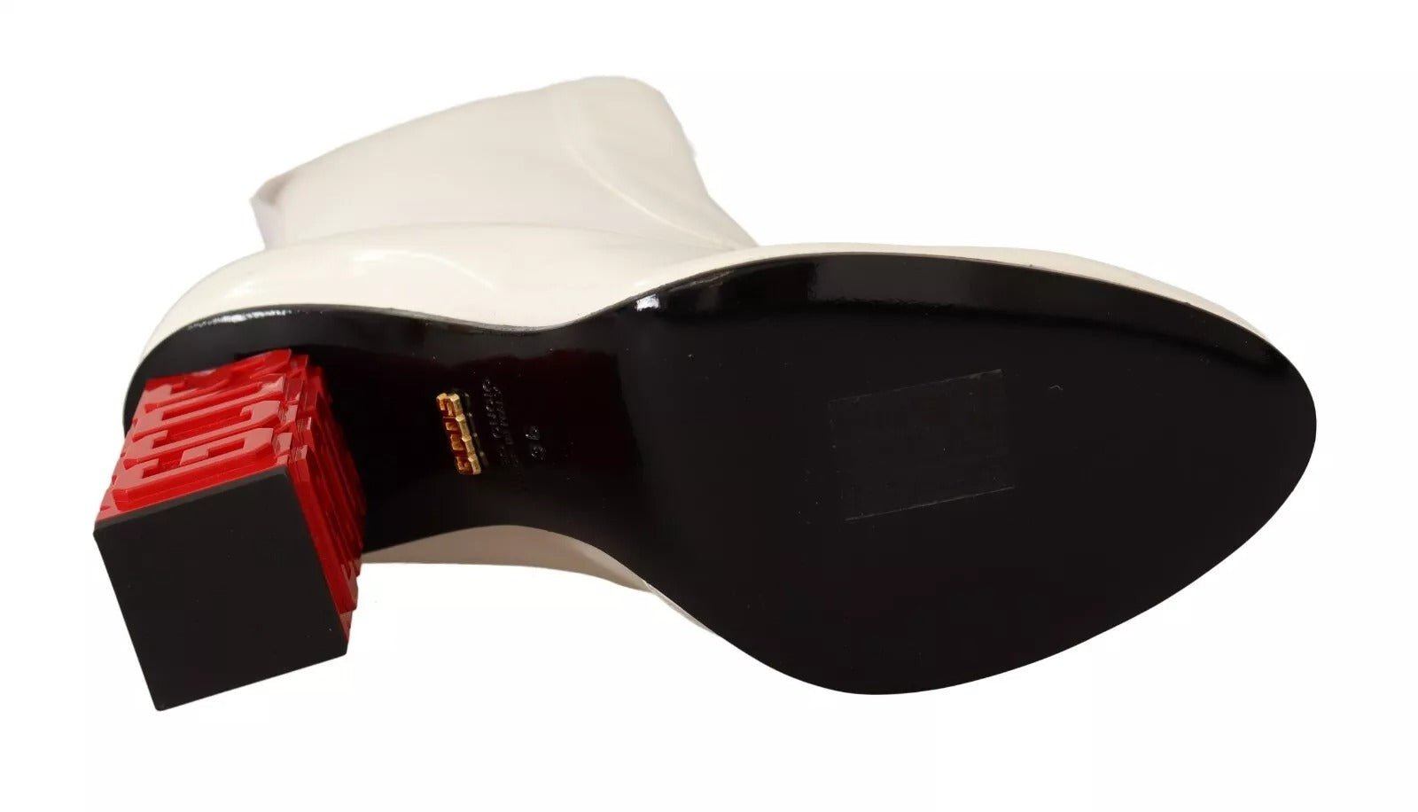 GCDS White Leather Fabric Red Logo Heel Ankle Boots Shoes - RIMODA