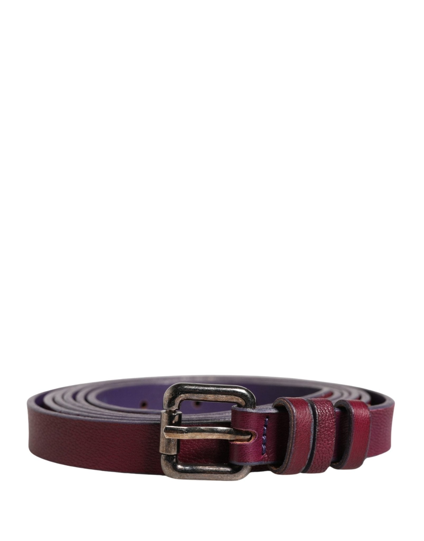 GF Ferre Maroon Leather Silver Metal Buckle Waist Women Belt - RIMODA