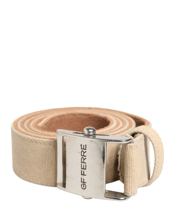GF Ferre Men Beige Canvas Silver Metal Buckle Cintura Belt - RIMODA
