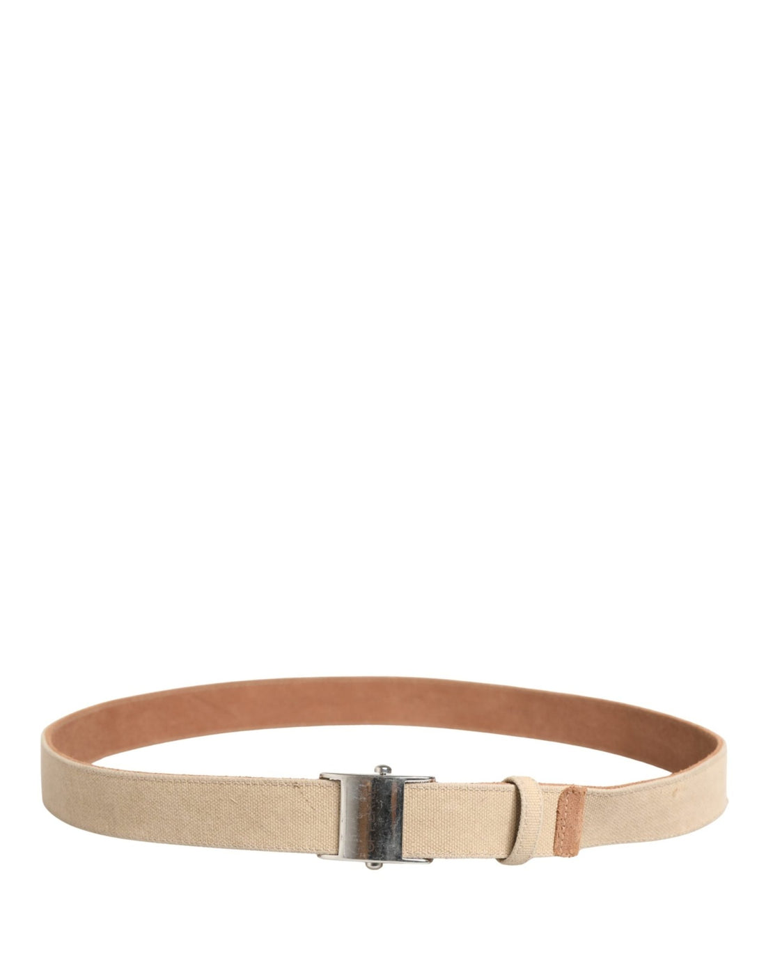GF Ferre Men Beige Canvas Silver Metal Buckle Cintura Belt - RIMODA
