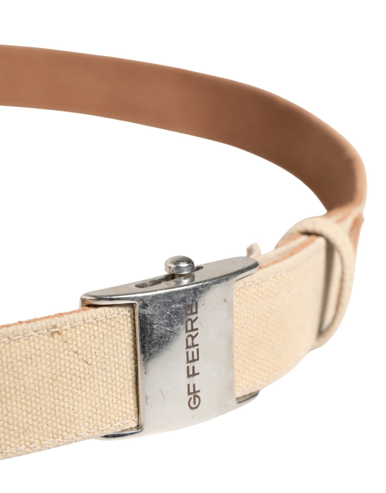 GF Ferre Men Beige Canvas Silver Metal Buckle Cintura Belt - RIMODA