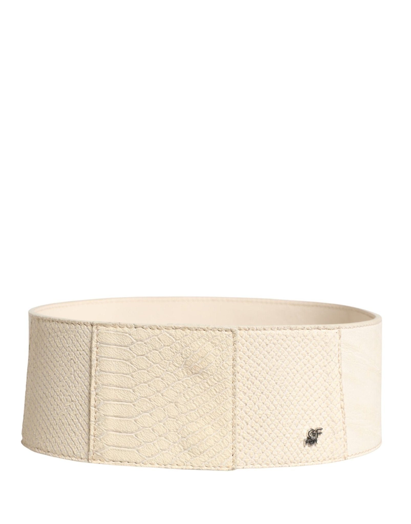 GF Ferre Off White Waxed Cotton Wide Fashion Waistband Belt - RIMODA