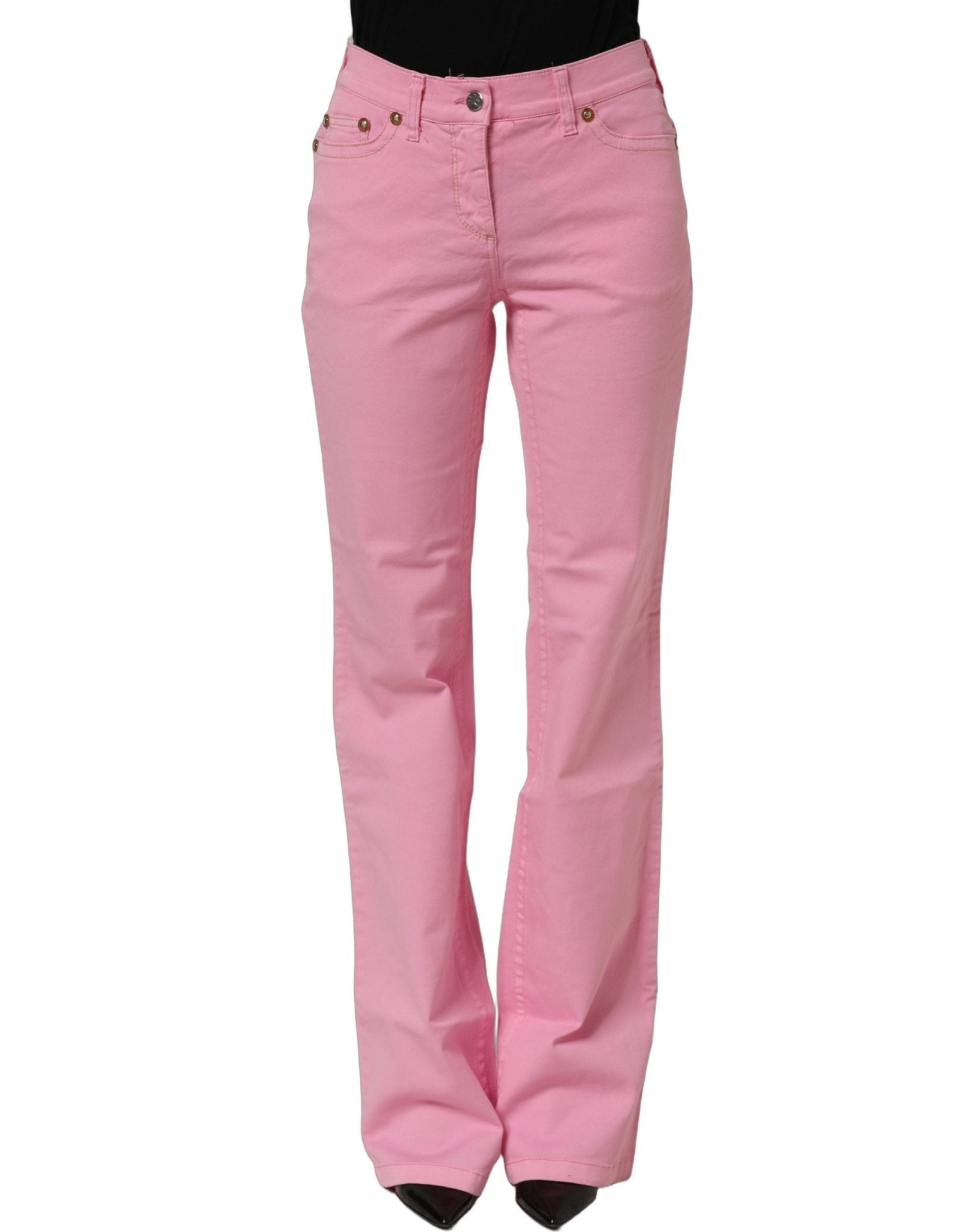 GF Ferre Pink Mid-Waisted Flared Denim Casual Jeans - RIMODA