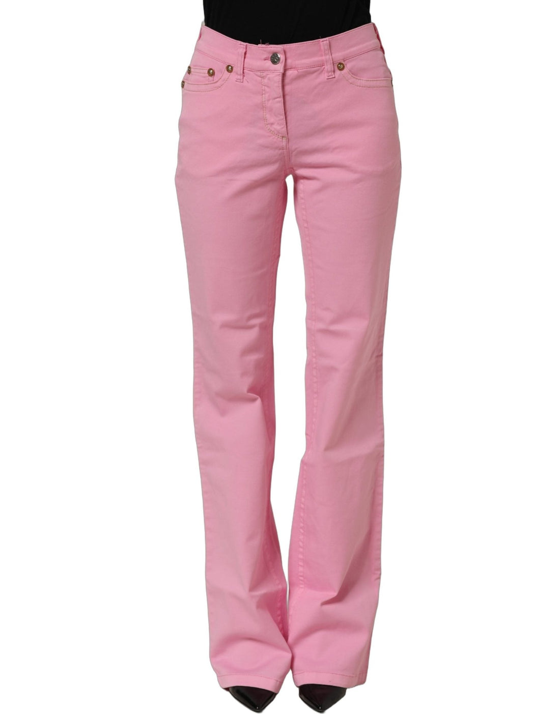 GF Ferre Pink Mid-Waisted Flared Denim Casual Jeans - RIMODA