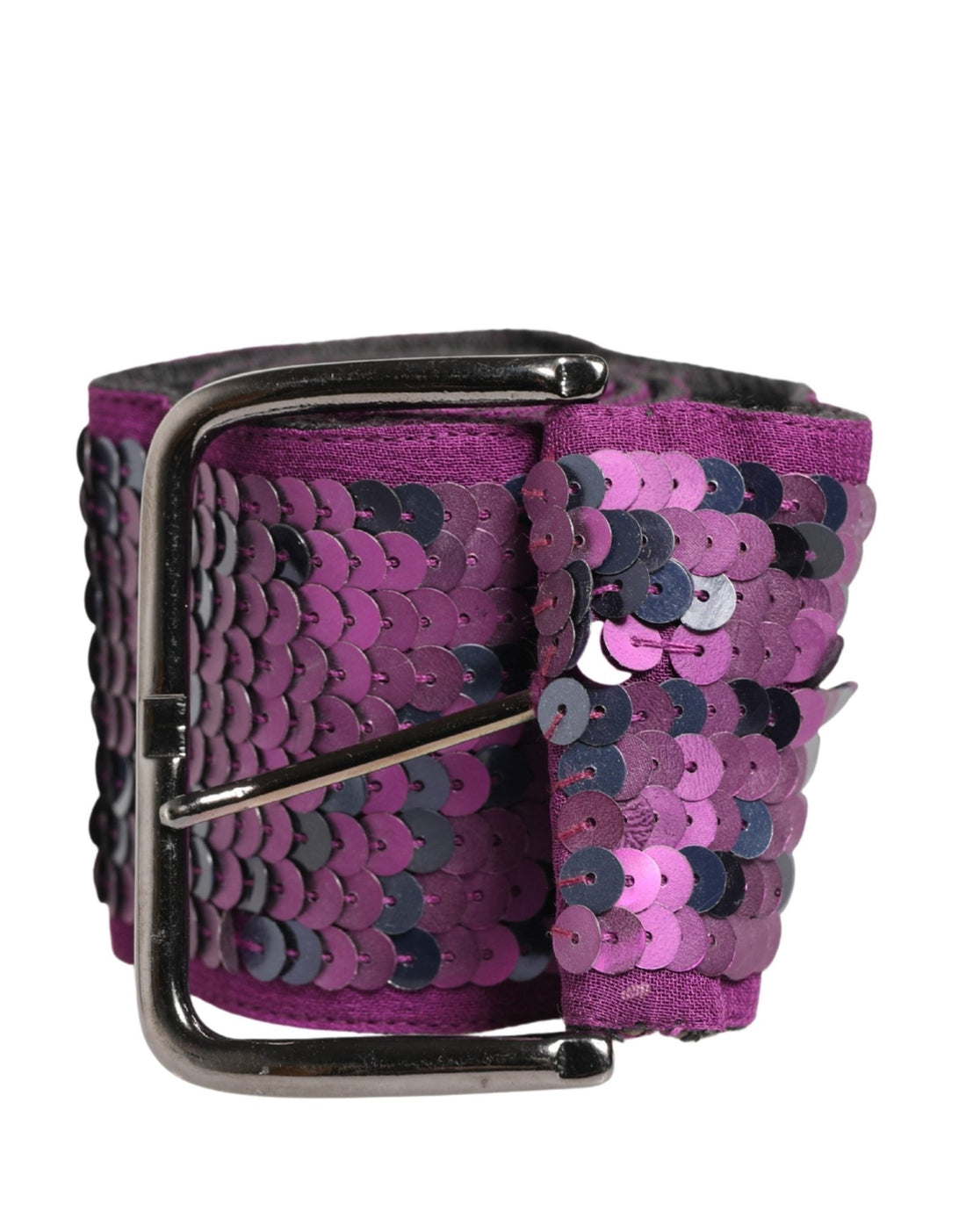 GF Ferre Women Purple Sequined Silver Metal Buckle Belt - RIMODA