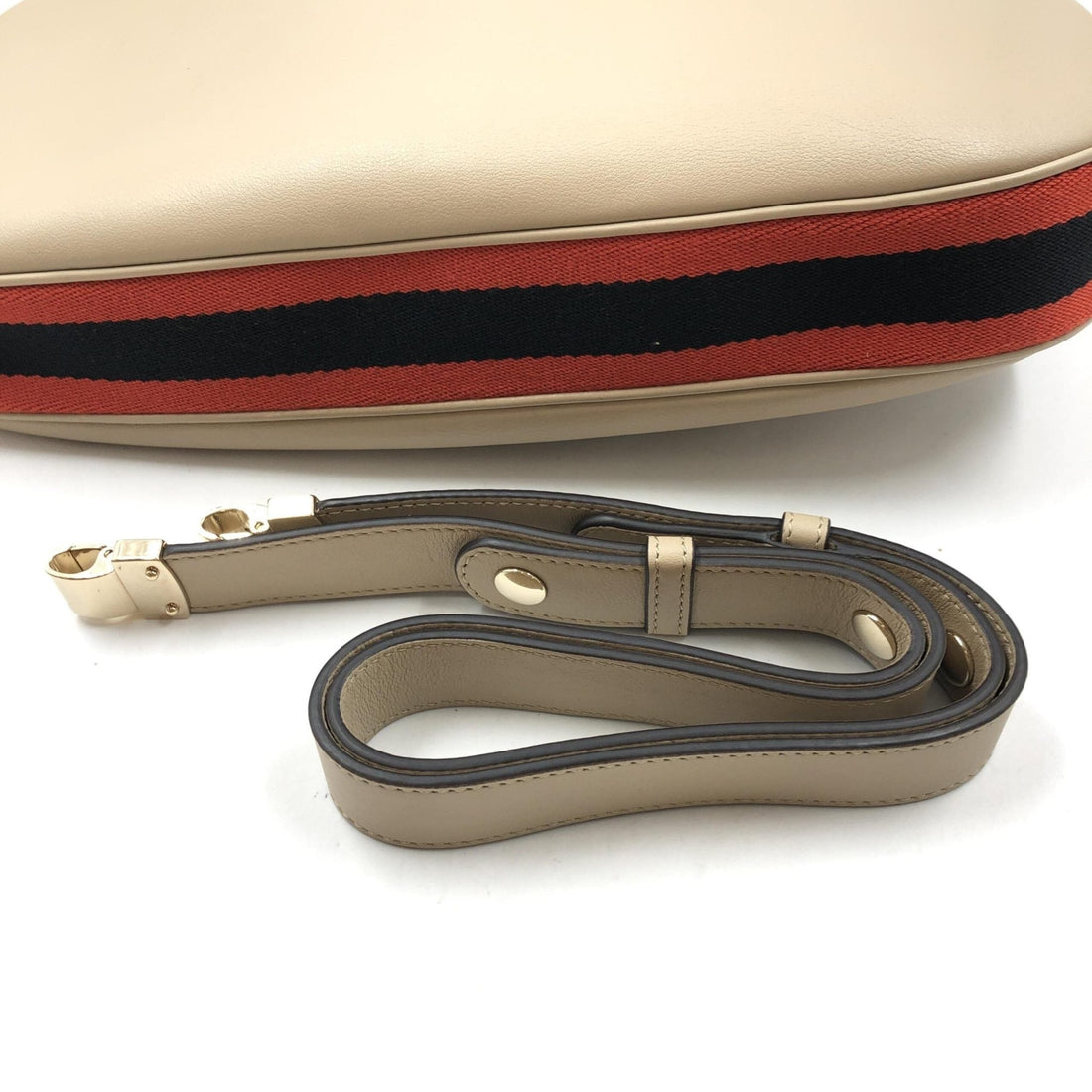 Gucci Aria Calfskin Web Large Attache Shoulder Bag Beige - RIMODA