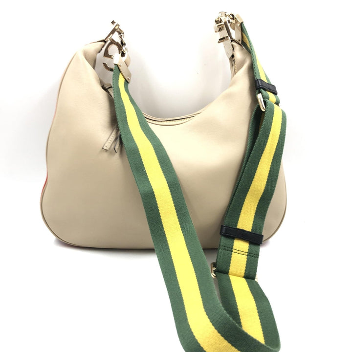 Gucci Aria Calfskin Web Large Attache Shoulder Bag Beige - RIMODA