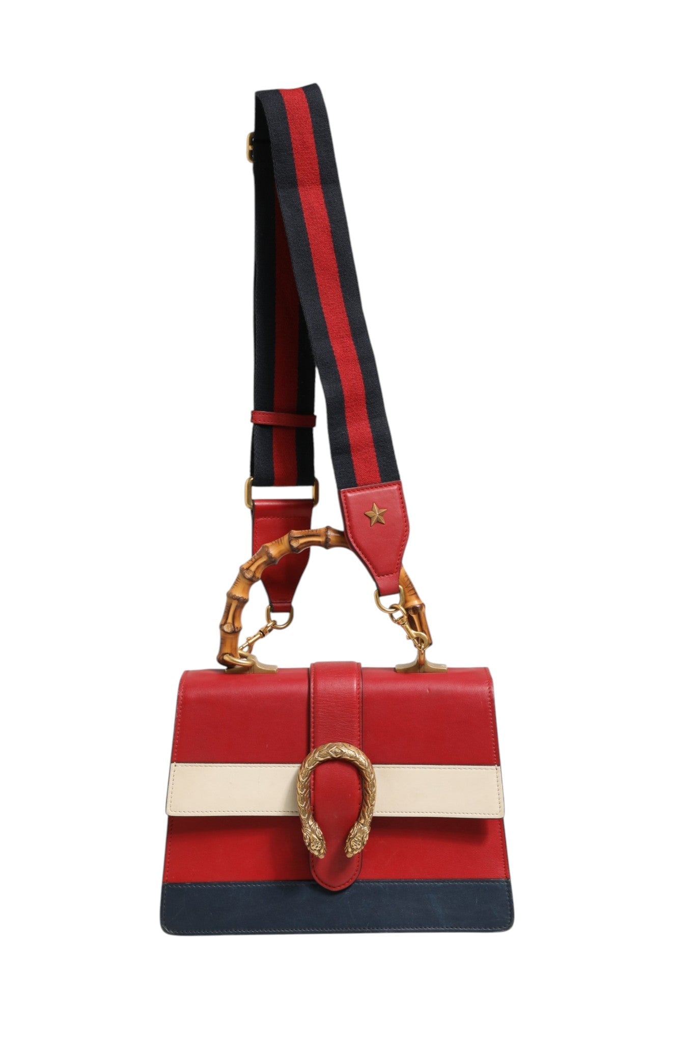 Gucci Dionysus Bamboo Medium Top Handle Bag White Blue Red - RIMODA