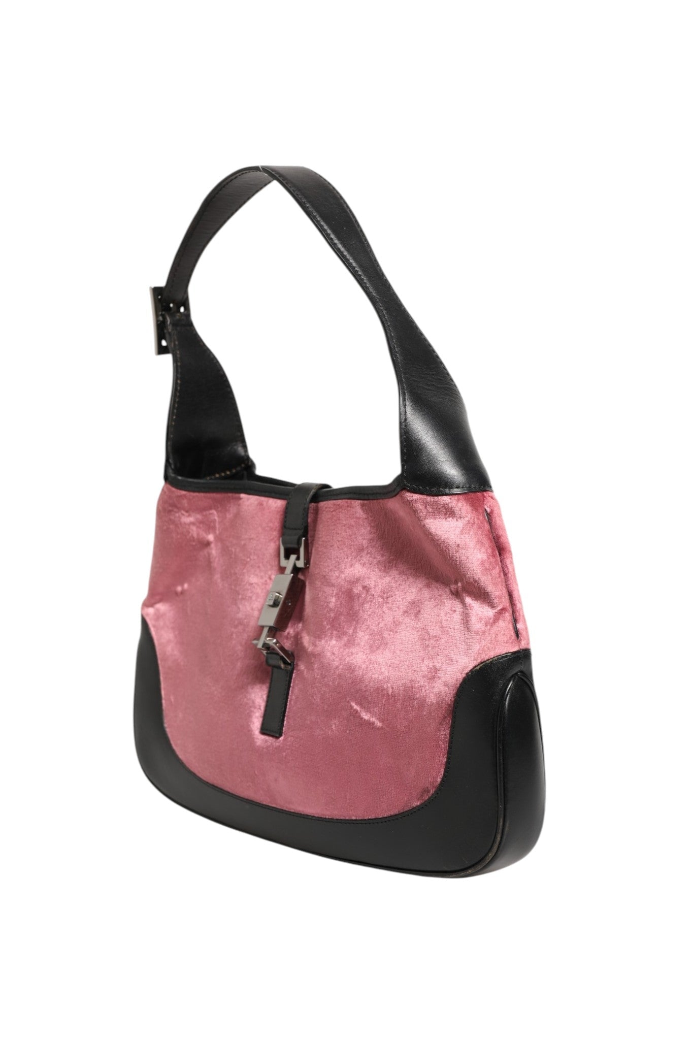 Gucci Jackie Pink Velvet And Black Leather Shoulder Bag - RIMODA