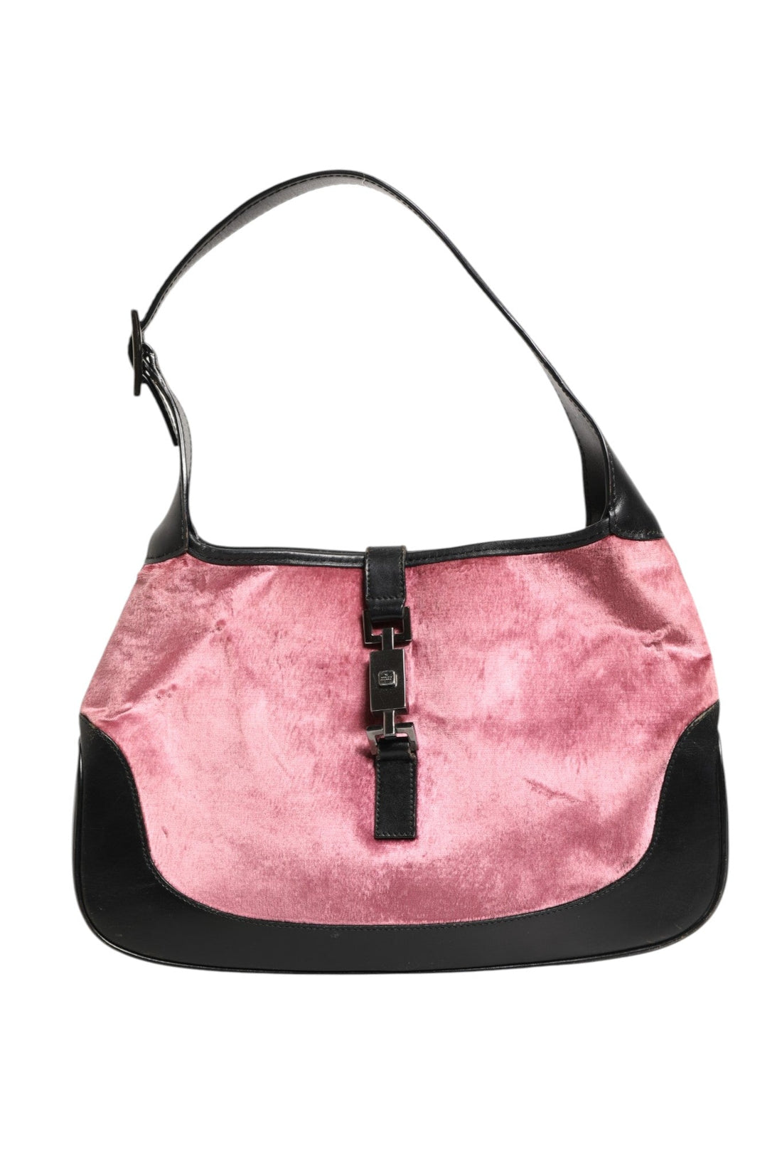 Gucci Jackie Pink Velvet And Black Leather Shoulder Bag - RIMODA