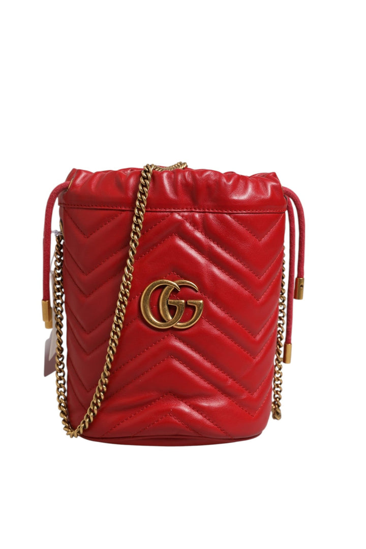 Gucci Red Chevron - quilted Calfskin Leather GG Marmont Bucket Bag - RIMODA