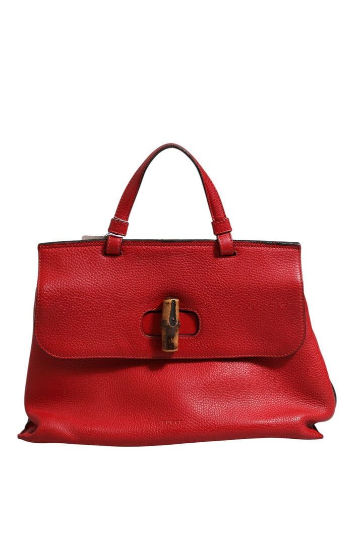 Gucci Red Leather Bamboo Daily Tote Crossbody Bag - RIMODA