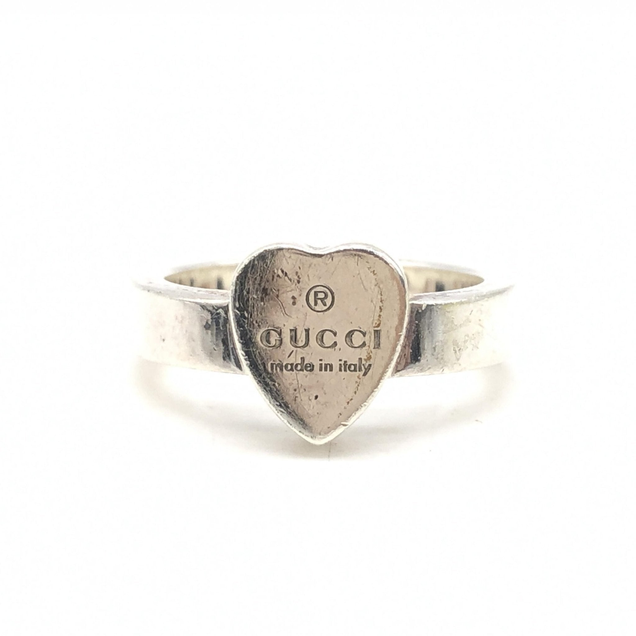 Gucci Sterling Silver Heart Trademark Ring, US Size 5.5 - RIMODA