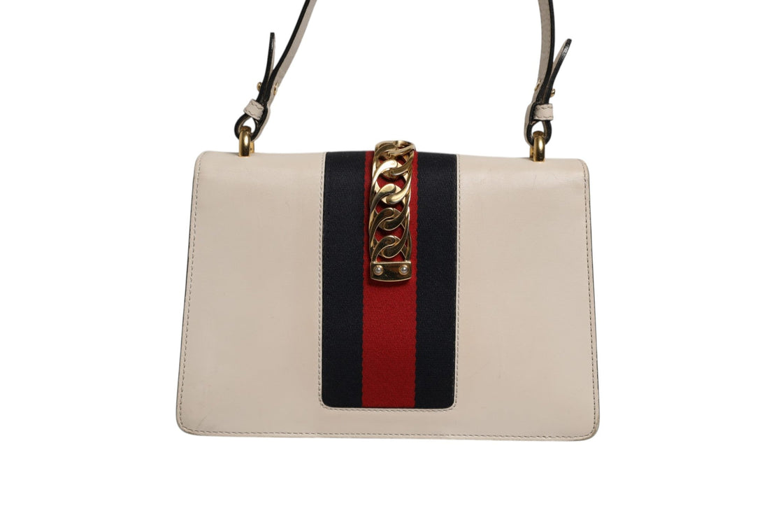 Gucci White Calfskin Leather Sylvie Crossbody Bag - RIMODA