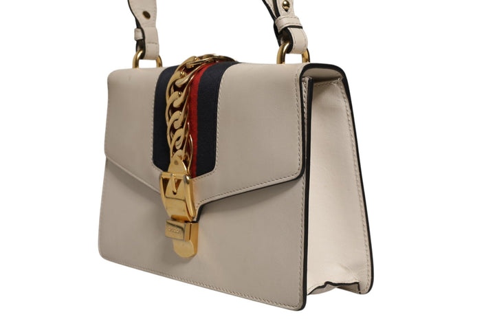 Gucci White Calfskin Leather Sylvie Crossbody Bag - RIMODA