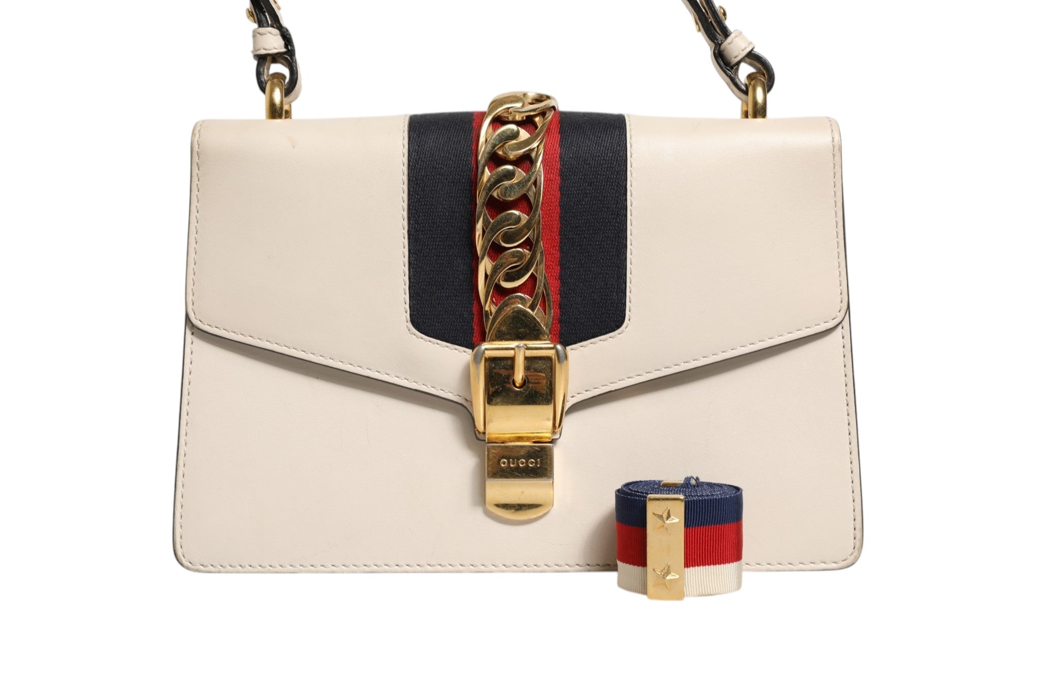 Gucci White Calfskin Leather Sylvie Crossbody Bag - RIMODA