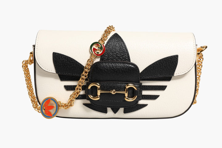 Gucci x Adidas Horsebit 1955 White Black Calfskin Leather Shoulder Bag - RIMODA