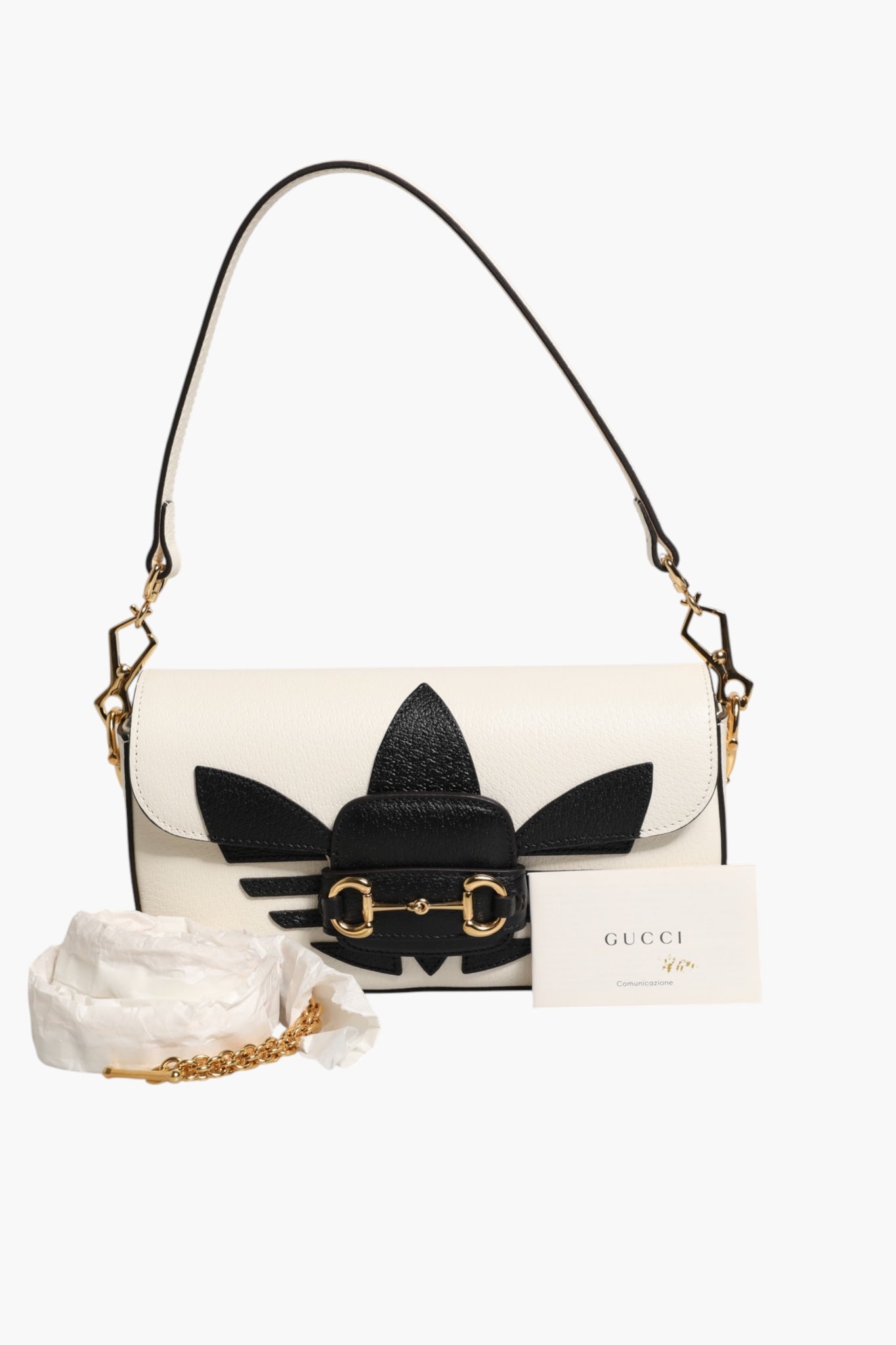Gucci x Adidas Horsebit 1955 White Black Calfskin Leather Shoulder Bag - RIMODA