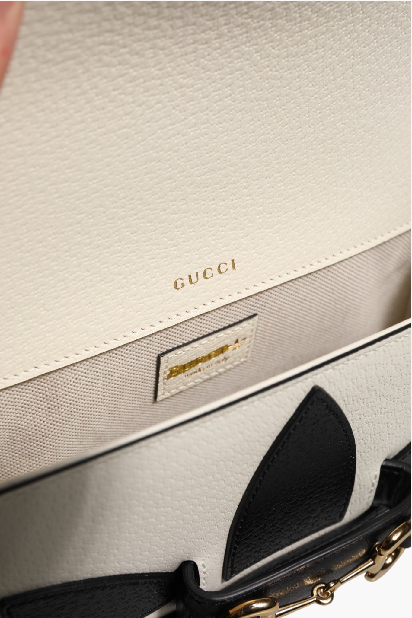 Gucci x Adidas Horsebit 1955 White Black Calfskin Leather Shoulder Bag - RIMODA