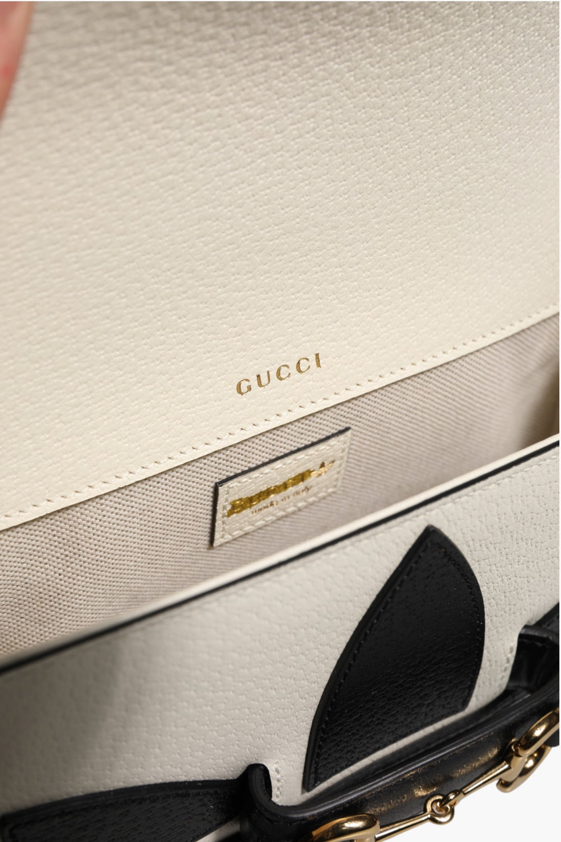 Gucci x Adidas Horsebit 1955 White Black Calfskin Leather Shoulder Bag - RIMODA