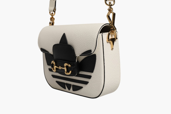 Gucci x Adidas Horsebit 1955 White Black Calfskin Leather Shoulder Bag - RIMODA