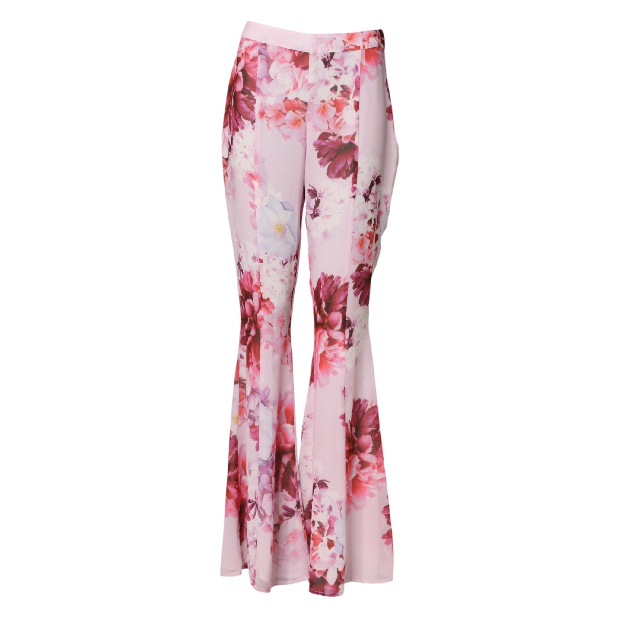 Guess By Marciano Pink Floral Flared High Waist Trouser Pants - RIMODA