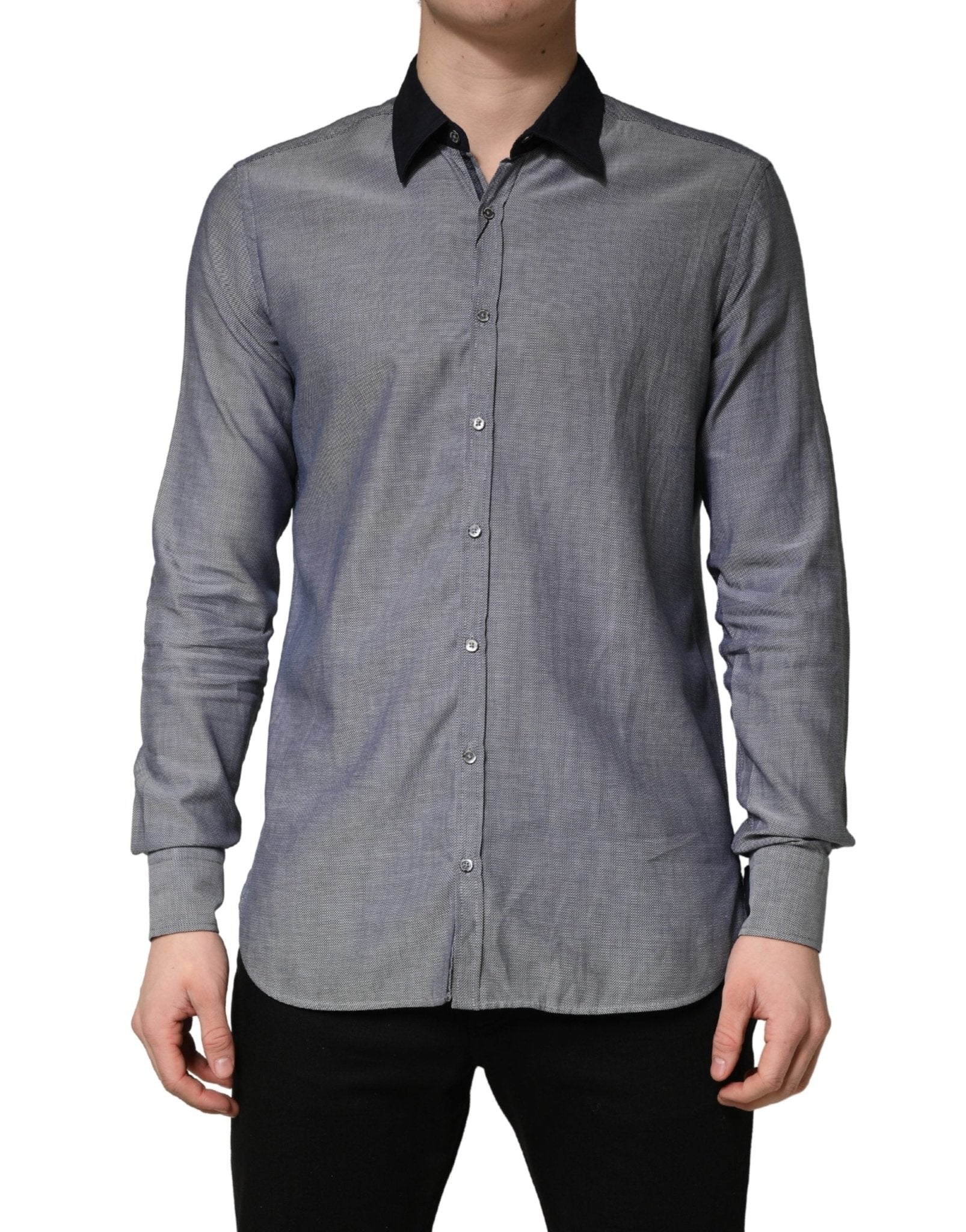 Hamaki - Ho Dark Blue Cotton Long Sleeves Collared Dress Formal Shirt - RIMODA