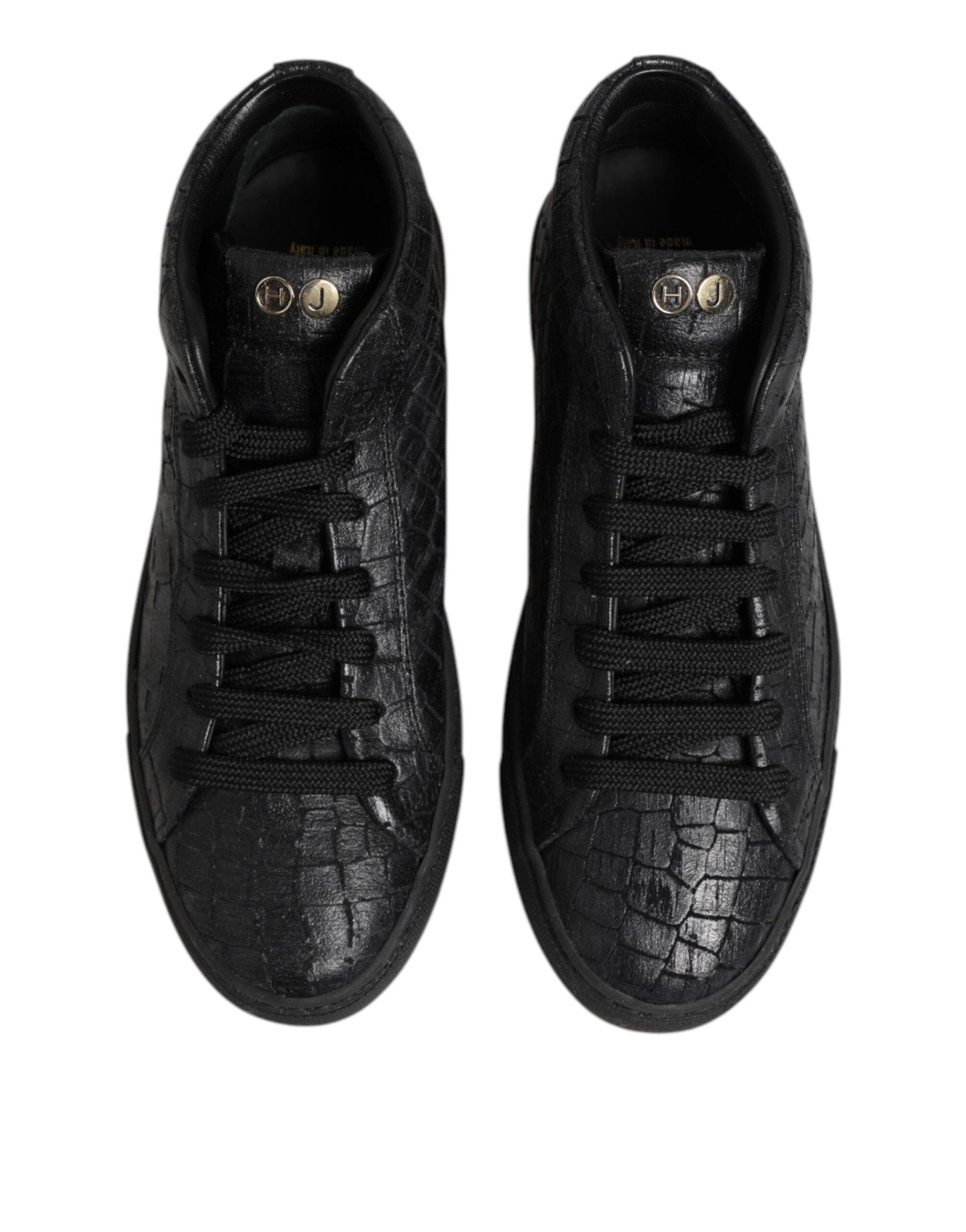 HIDE & JACK Black Leather Lace Up Mid Top Sneakers Shoes - RIMODA