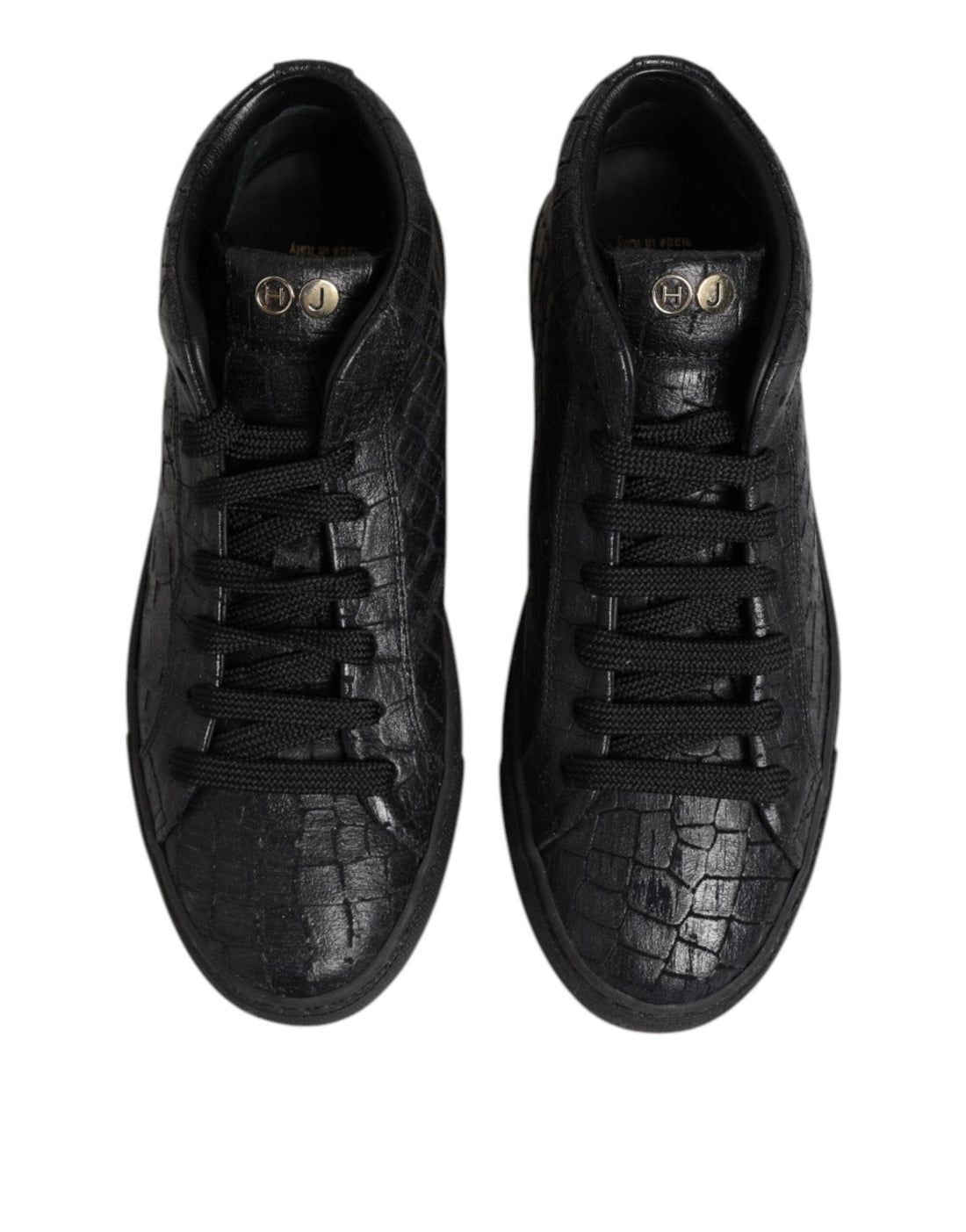 HIDE & JACK Black Leather Lace Up Mid Top Sneakers Shoes - RIMODA